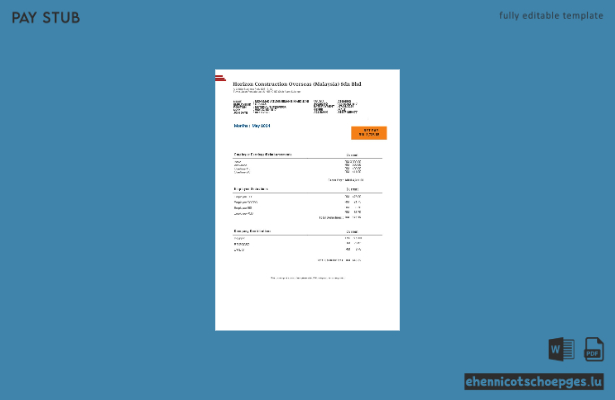 Beispielvorschau für die Gehaltsabrechnung von Malaysia Horizon Construction Overseas